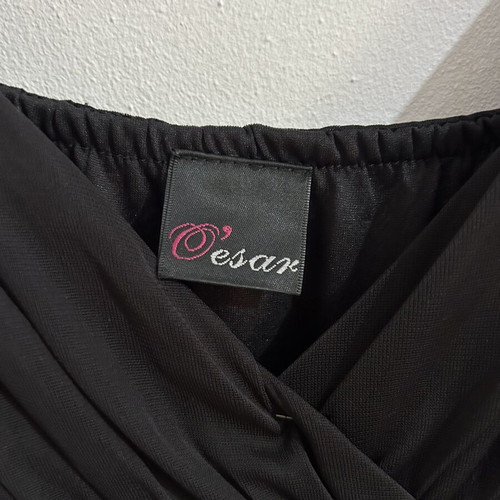Vintage Style Black Chiffon Mini Dress with Satin Rosette Belt, Size M