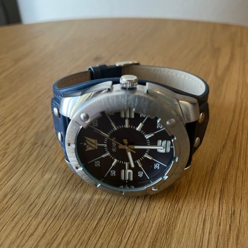 Ανδρικό ρολόι Season Time Power 48mm με μπλε δερμάτινο λουράκι καινούργιο