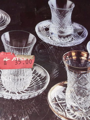Κρυστάλλινα ποτηράκια και πιατάκια vintage, καινούργια, σετ 4 τεμαχίων