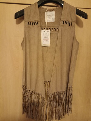 Γιλέκο με κρόσια Pull & Bear καινούργιο, μπεζ, No S