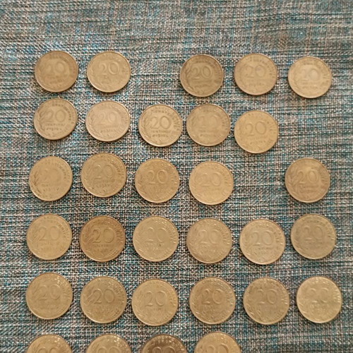 French 20 centimes coin collection used, 31 pieces