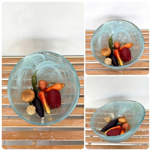 Handmade glass bowl fruit bowl new with white artistic veins