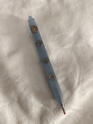 Unique pen with steampunk details in light blue