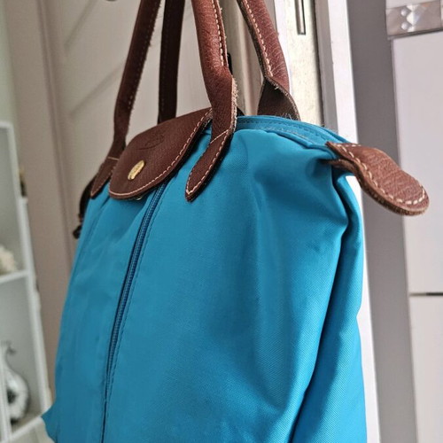 Longchamp handbag used, brown and turquoise