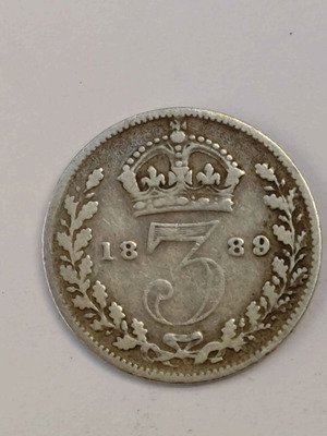 Silver threepence coin Great Britain 1889