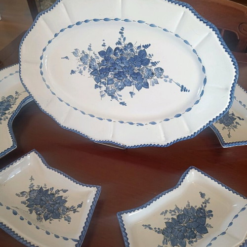 Vintage dinnerware set of 6 pieces white and blue with hand-painted flowers, like new