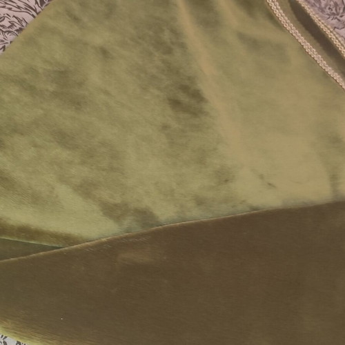 Velvet round tablecloth in olive green with gold border used