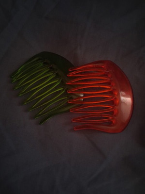 Vintage plastic hair combs set, made in Germany, green and orange