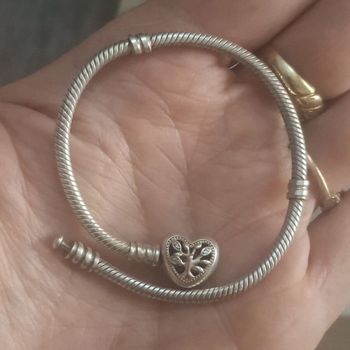 Pandora bracelet 19 cm with heart clasp and family tree zirconia