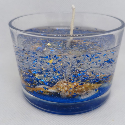 Handmade Gel Candle Sea Bottom with Real Shells and Wood and Salt Scent