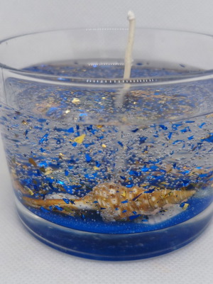 Handmade Gel Candle Sea Bottom with Real Shells and Wood and Salt Scent