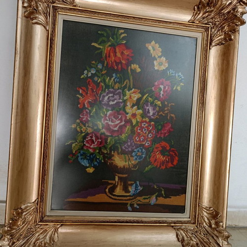 Embroidered painting used with floral theme in handmade frame 75x60