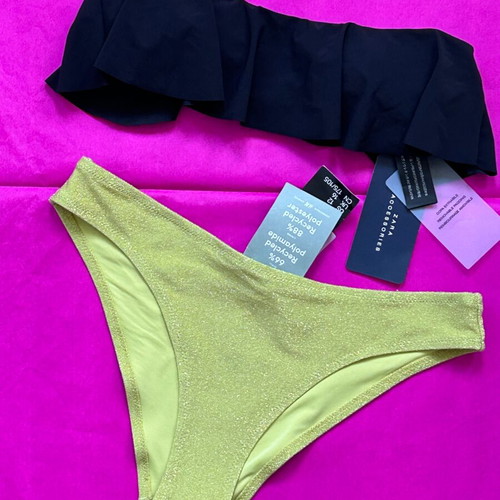 Zara black strapless top and lime HM bottoms new swimwear set
