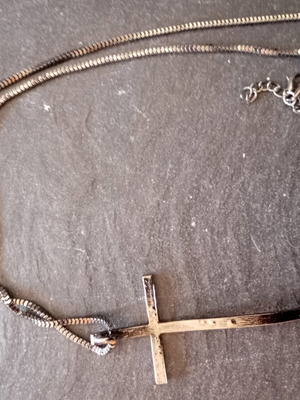 Necklace with large cross like new, decorated with stones