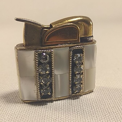 Evans vintage lighter refurbished 1950s with mother of pearl and glass rhinestones