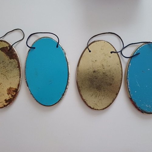 Vintage metal oval religious icons set of 4 used, 1970s-80s