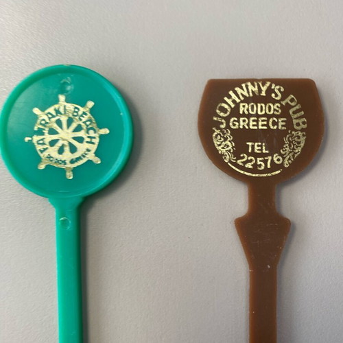 Collectible stirrers from Rhodes Faliraki Beach & JOHNNY’S PUB 1980s like new (2)