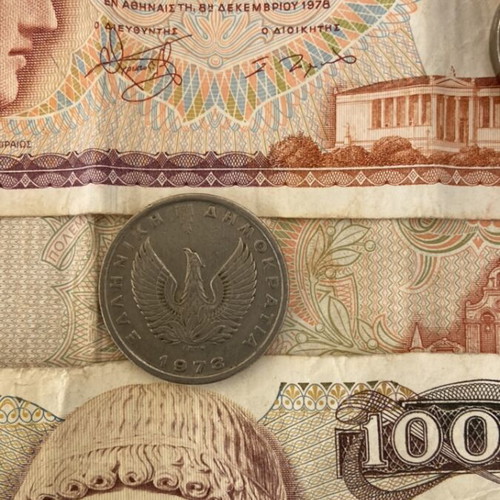 Greek drachma coin and banknote collection used