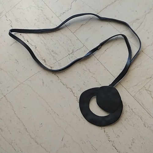 Black metal necklace with leather tie new