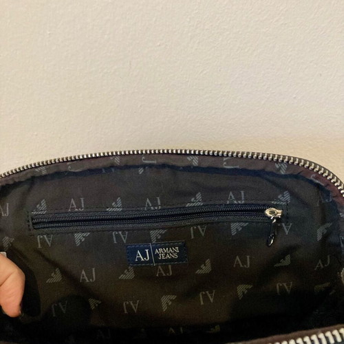 Armani jeans wristlet bag like new, patent leather, black and blue