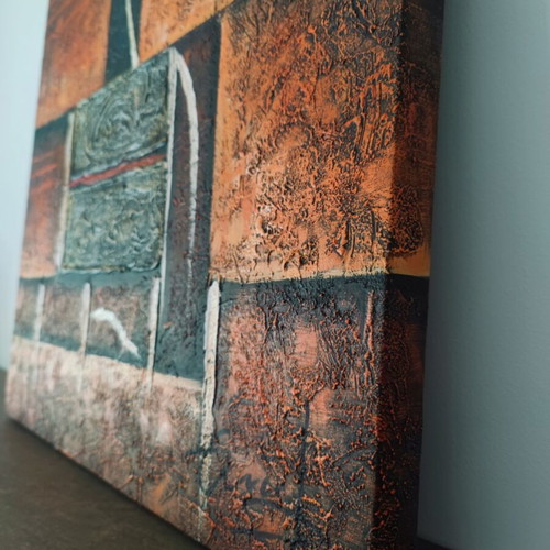 Set of 2 abstract textured paintings in earthy orange and brown tones