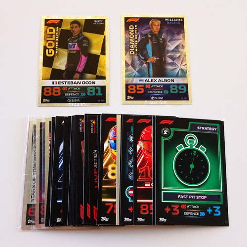 Topps F1 Turbo Attax 2023 green metal tin with 40 cards and 2 Limited like new