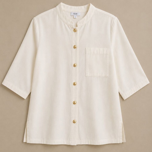 Diva shirt used, cream color, size L, gold buttons