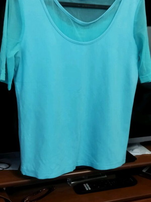 Genesis summer blouse used, turquoise with transparency, size M