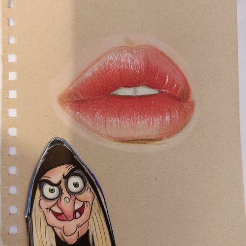Handmade drawings lips and evil Queen, like new, set of 2