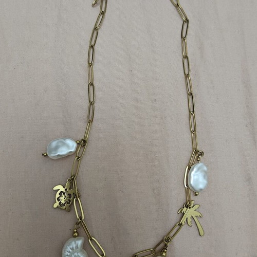 Golden Treasures summer gold stainless steel necklace with starfish and pearls