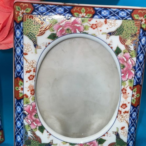 Porcelain painted frames used, set of 2 with flowers and peacocks