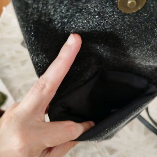 Velvet crossbody bag like new, embroidered flower, metallic anthracite