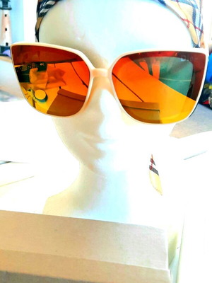 Sunglasses, orange mirror, brown lens, beige frame