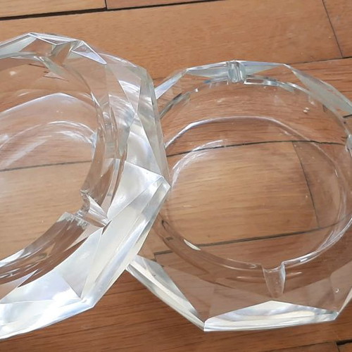 Set of 2 glass ashtrays used, large and heavy