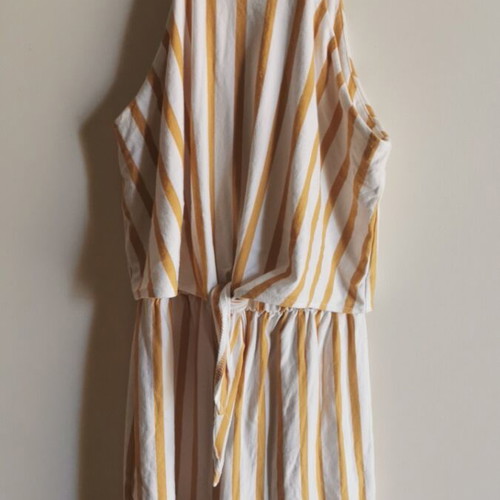 Bershka one-piece romper like new, white with mustard stripes, XS