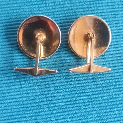 Vintage Damascene Toledo cufflinks used, gold and black