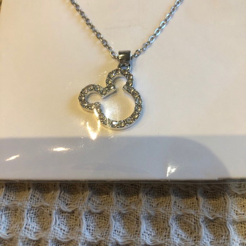 Minnie necklace with rhinestones stainless steel new, silver