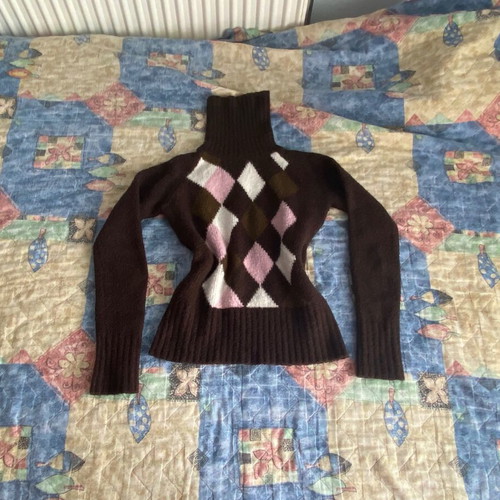 Brown wool turtleneck sweater like new, slim vintage 2000s with diamonds
