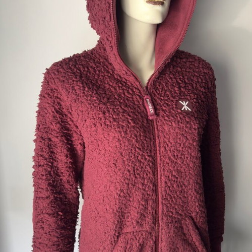 Onepiece unisex jumpsuit used burgundy fleece with hood size S