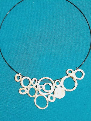 Handmade necklace new, copper with melted silver, hammered