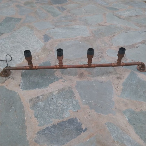 Handmade copper pipe ceiling light used, square with E27 socket
