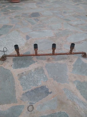 Handmade copper pipe ceiling light used, square with E27 socket