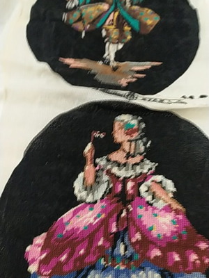Oval embroidery set with period figures on black velvet new