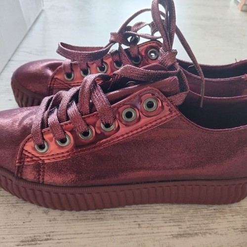 Women's sneakers burgundy with shine, new Made In Italia