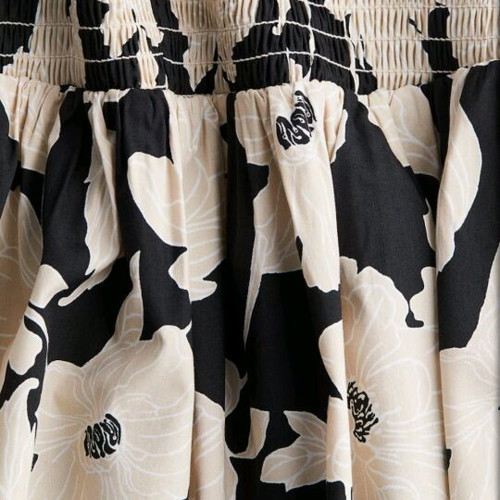 Off-Shoulder Dress with Flowers and Smocking, H&M, like new, black, size L