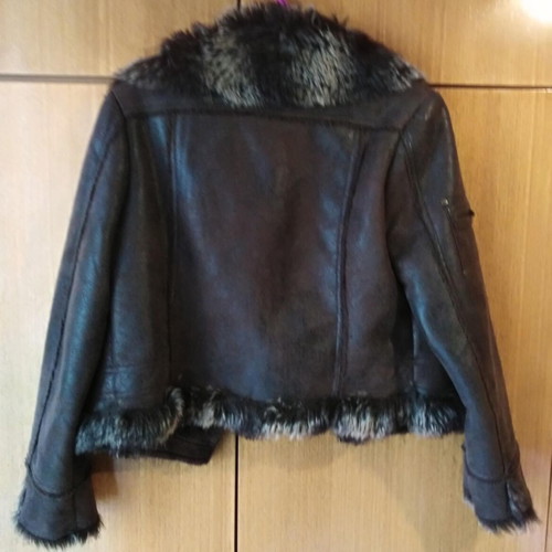 Suede women's jacket with fur lining like new, brown