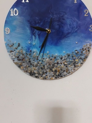 Handmade clock 30 cm epoxy paint and sea stones