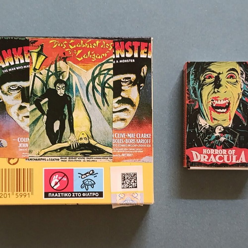 Collage paper tobacco box and matchbox, new