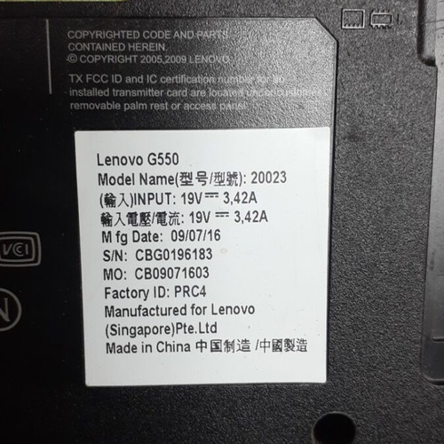Lenovo G550 laptop used for spare parts missing screen wifi card