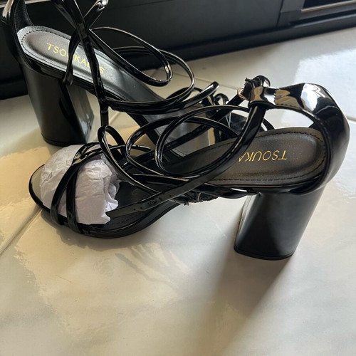 Tsoukalas Shoes patent leather sandals like new, black, size 38